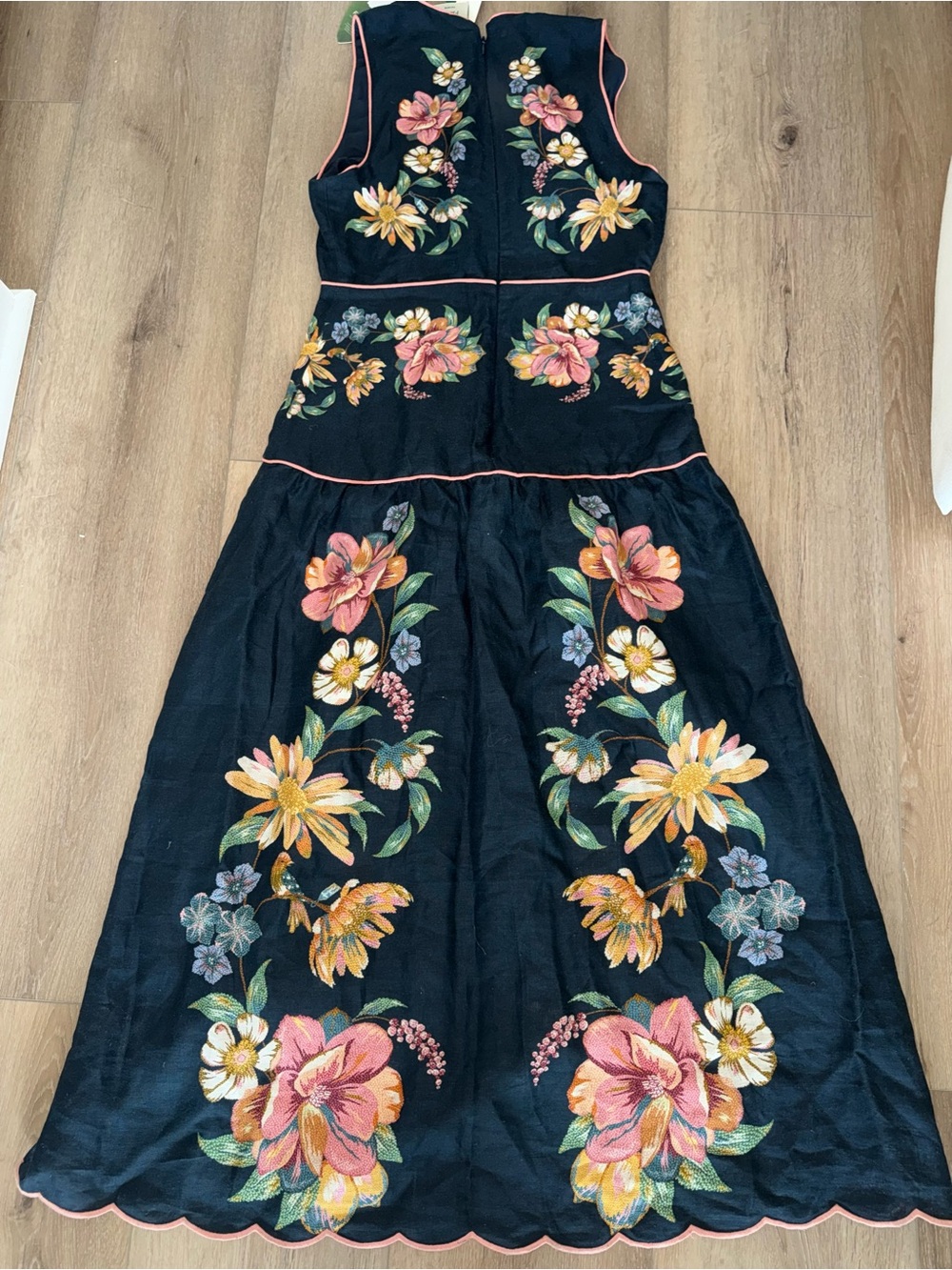 NWT Farm Rio Maira Navy Blue Floral Plunge Neck Linen Maxi Dress S Anthropologie - Picture 5 of 5